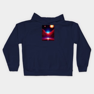 Futuristic retro space with red nebula Kids Hoodie